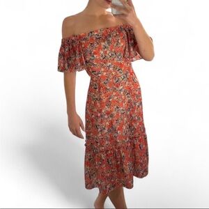 Adelyn Rae Red Floral Off-Shoulder Midi Dress
